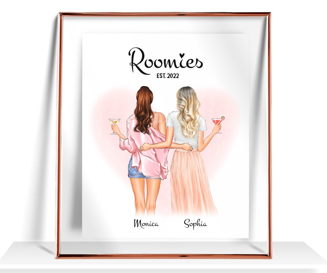Roomies Est. 2022 Heart Background Martini Best Friends Poster