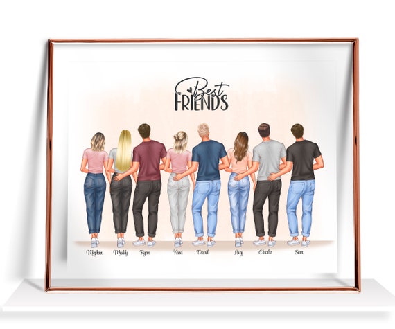 Personalized Boy And Girl Best Friend Print Male And Female Best Friend Gift Friendship Gift Group Of Friends Portrait Gift For Him