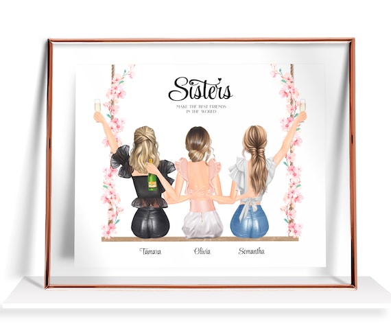 Custom 3 Sisters Portrait, Tree Sisters Art Print