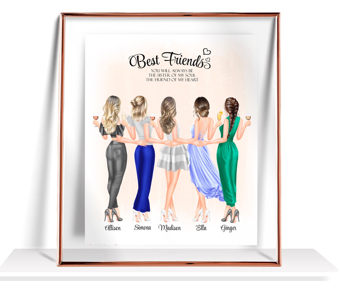 5 Best Friend Print Friendship Print Best Friend Gift Five Friends Gift Custom Friendship Gift Best Friend Birthday Gifts Christmas Gift