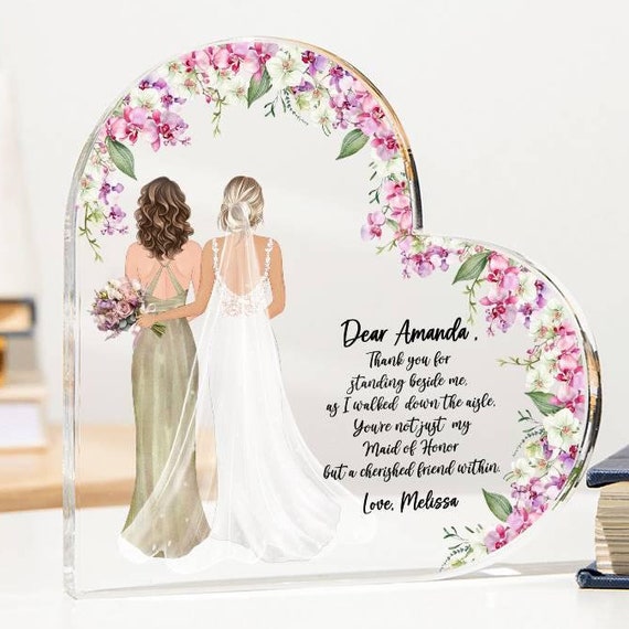 Personalized Maid Of Honour Wedding Gift Wedding Day Dcor Sister And Bride Portrait Plaque Gift Wedding Cake Topper Heart Acrylic Plaque