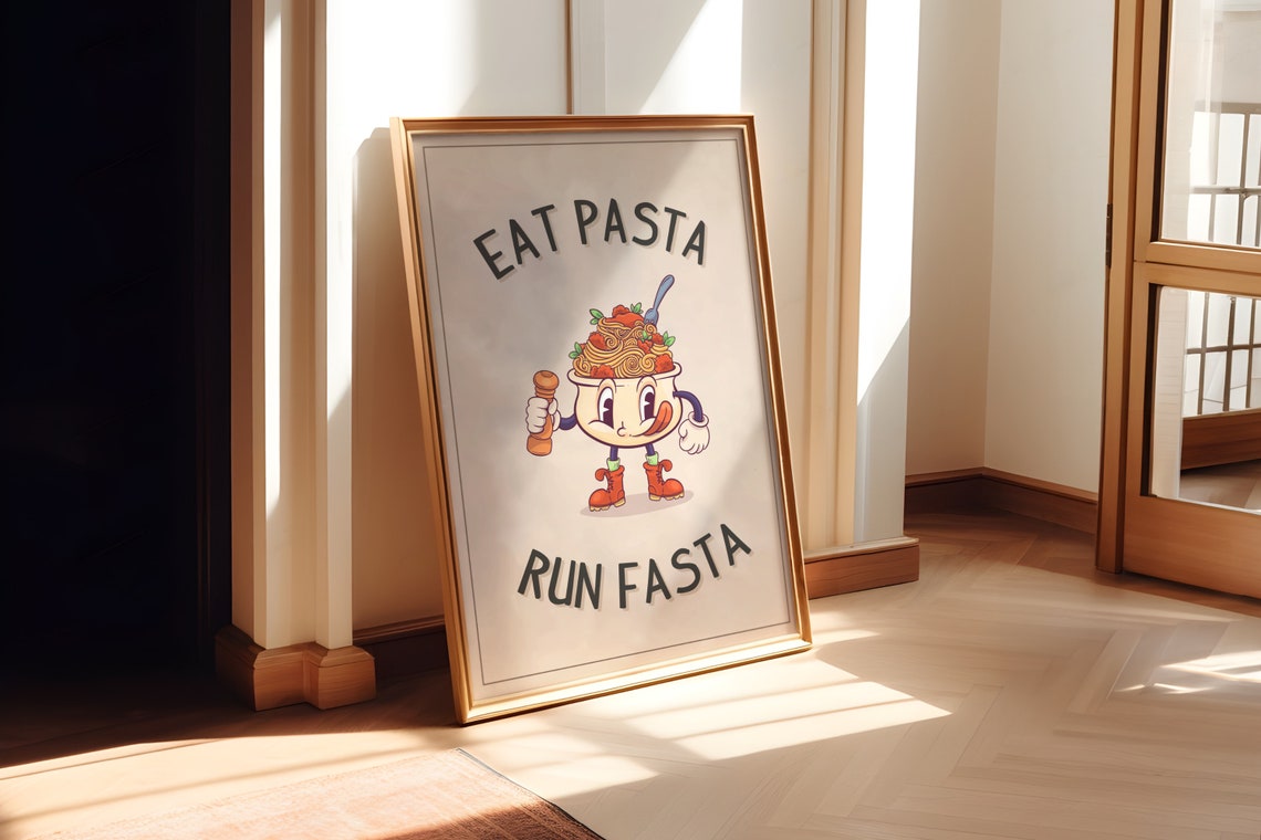 Eat Pasta Run Fasta Vintage Cartoon Pasta Bowl Art Funny Poster - Image 4