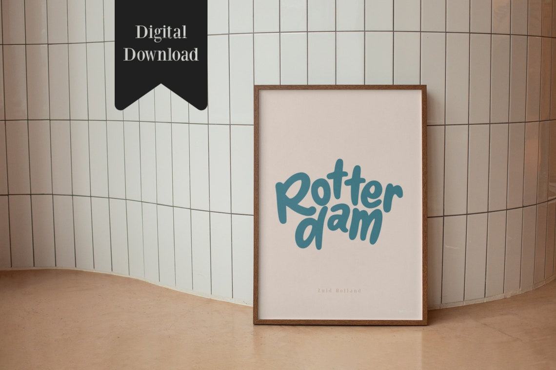Rotterdam Teal Script City Name Typography Holland Wall Poster