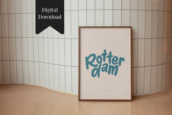Rotterdam Teal Script City Name Typography Holland Wall Poster