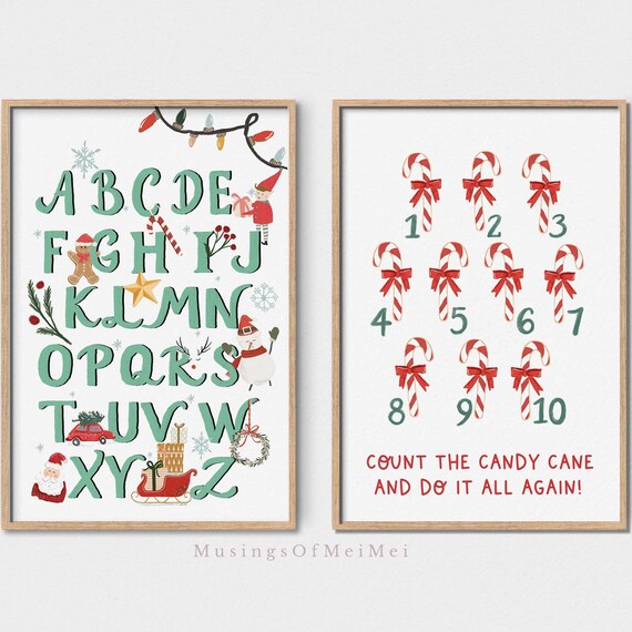 Christmas Alphabet and Candy Cane Counting Set of 2 Kids Poster