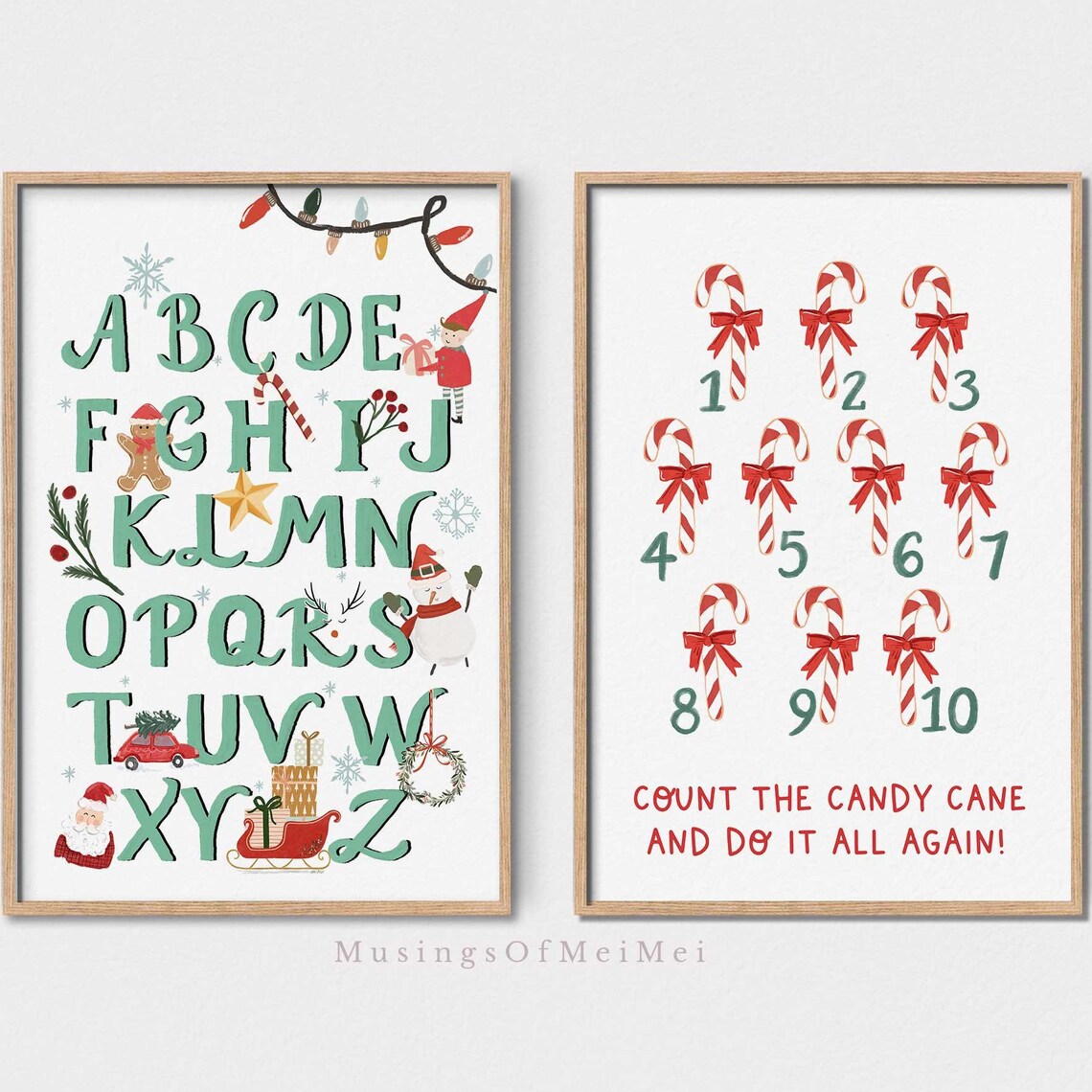 Christmas Alphabet and Candy Cane Counting Set of 2 Kids Poster