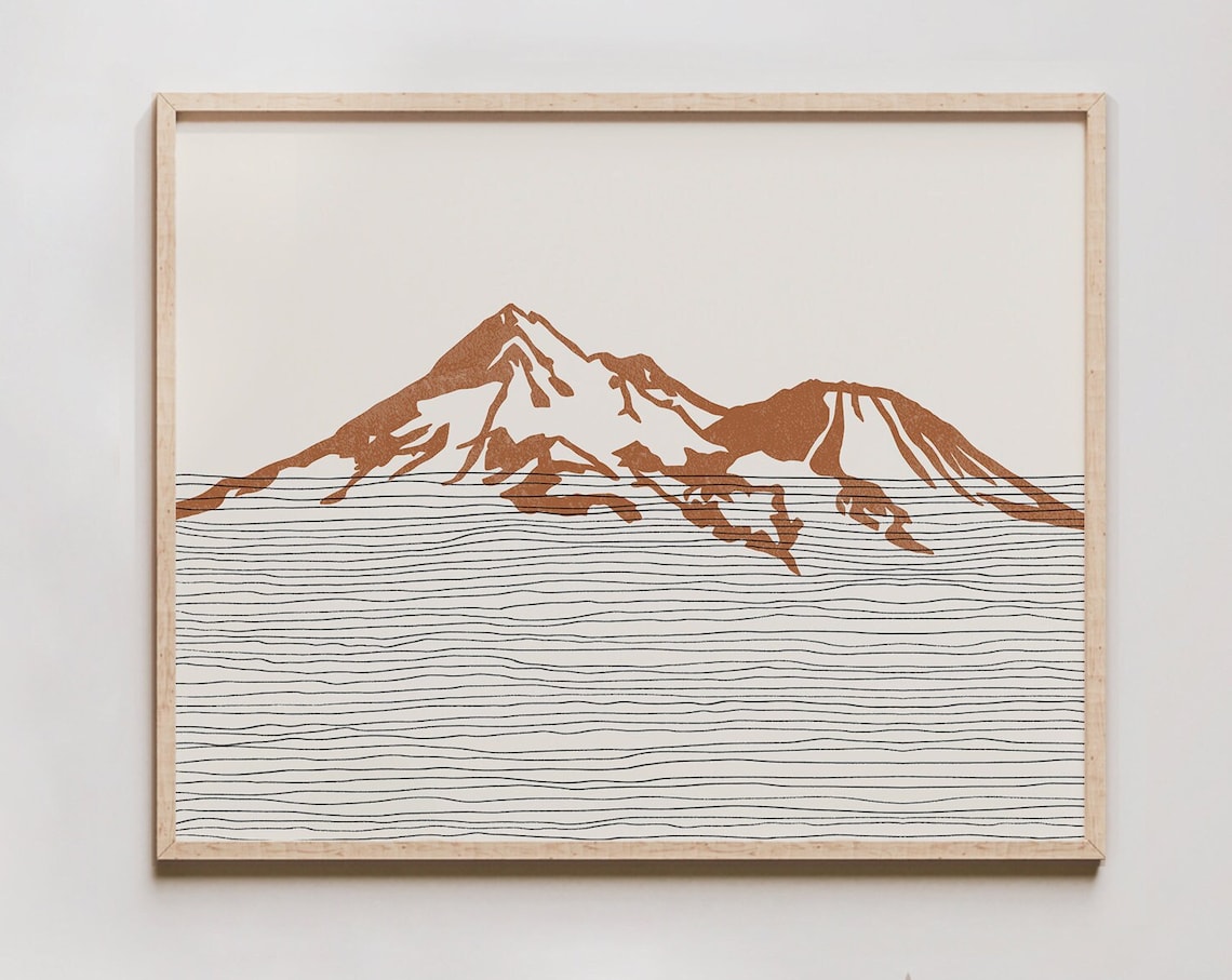 Mount Shasta Boho Travel Poster, Cascade Range Outline