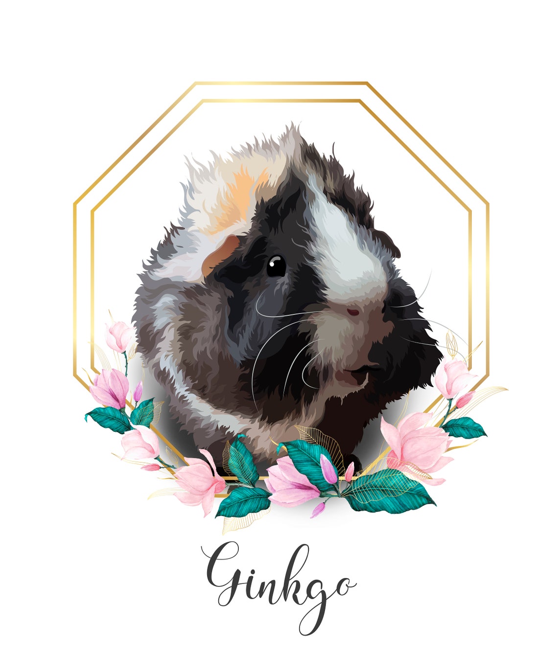 Guinea Pig Portrait in Floral Wreath Custom Pet Memorial Gift Print - Image 5