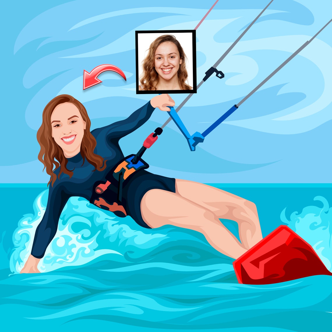 Custom Wing Foil Surfing Portrait Beach Water Sports Gift Poster - Image 4