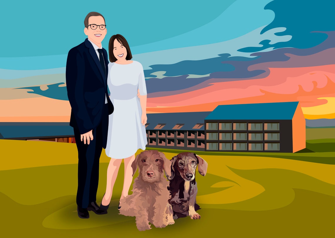 Smiling Senior Couple at Sunset Custom Vector Portrait Poster - Image 2