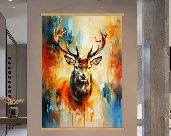 Deer Print On Wall Art Hanger Jungle Animal Art Extra Large Wall Art Living Room Decor Deer Art Animal Portrait Print