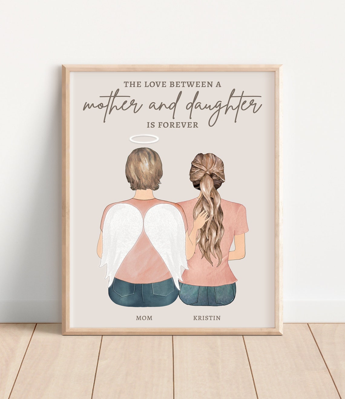 Mom Memorial Print Angel Mom In Heaven Painting Personalized Bereavement Gift Mother Daughter Portrait Parent Loss Picture Rip Mom Art