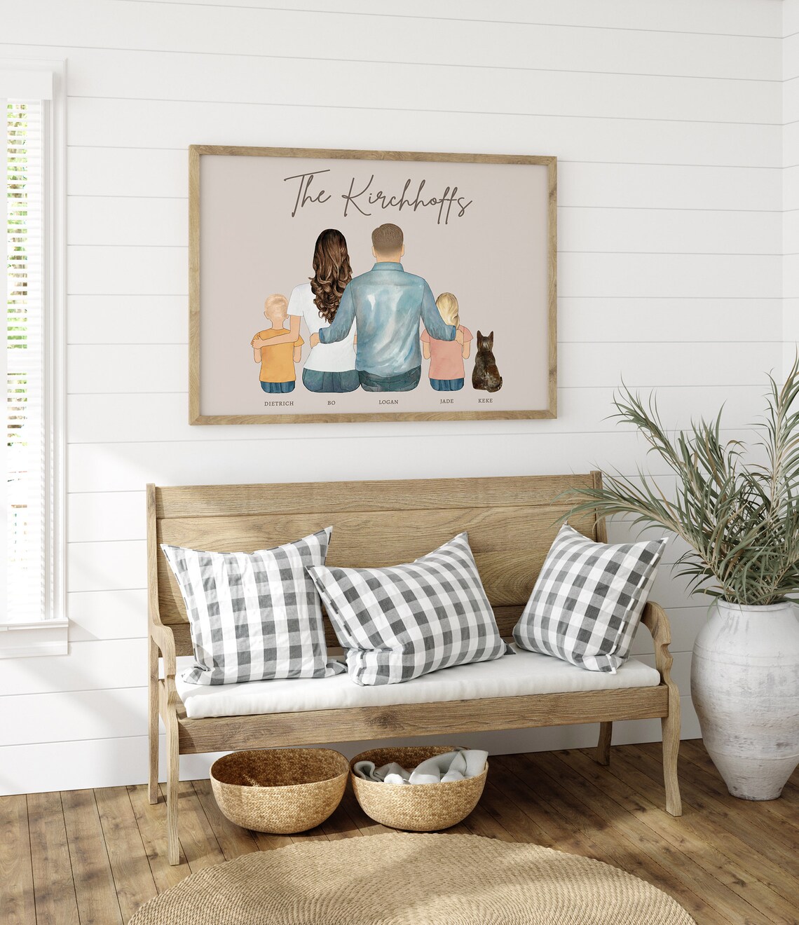 Custom Our Family Portrait Mom Dad Kids with Cat and Dog Poster - Image 2