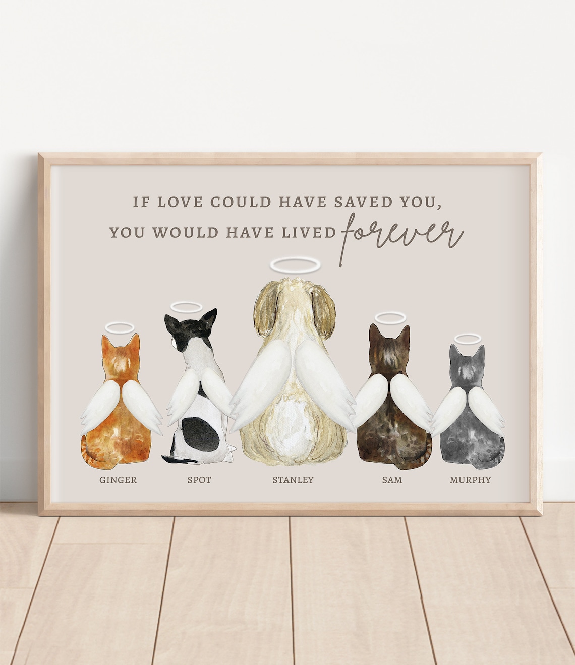 Custom Pet Memorial Angel Portrait with Wings Forever Quote Poster