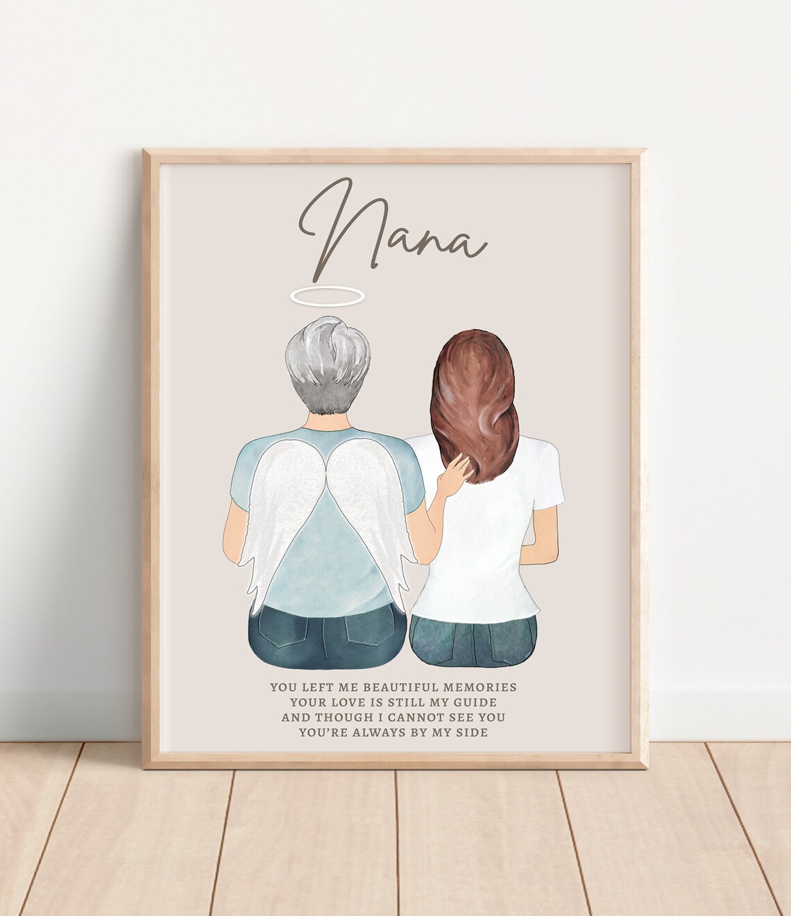 Nana In Heaven Angel Memorial Portrait With Loving Granddaughter Print