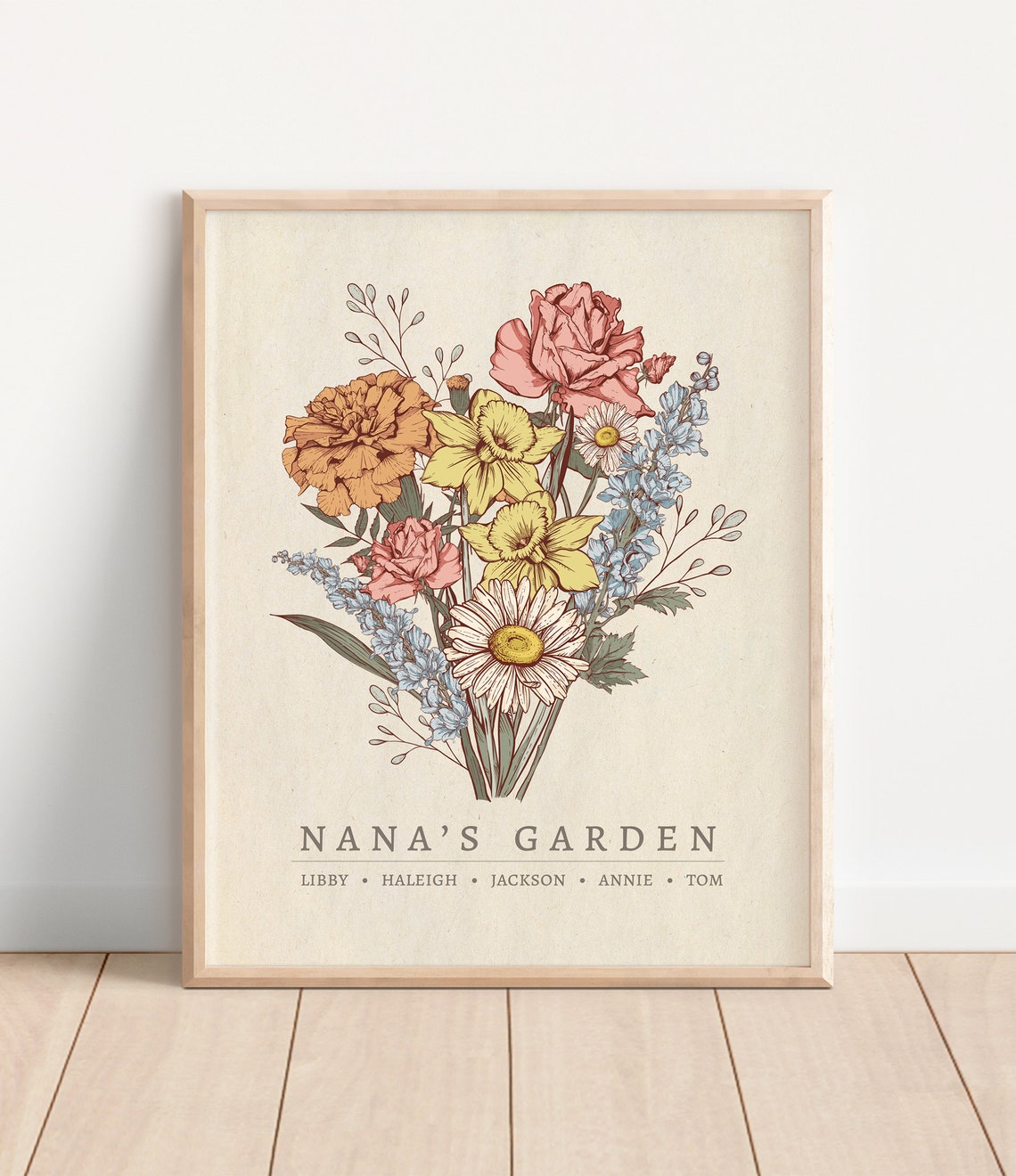 Nana's Garden Spring Flower Bouquet Personalized Family Poster