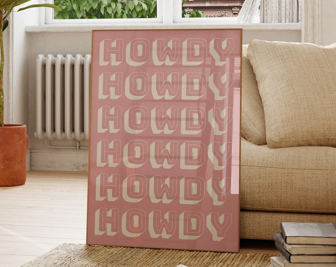 Howdy Retro Western Pink Bold Typography Wall Decor Art Poster - Image 2