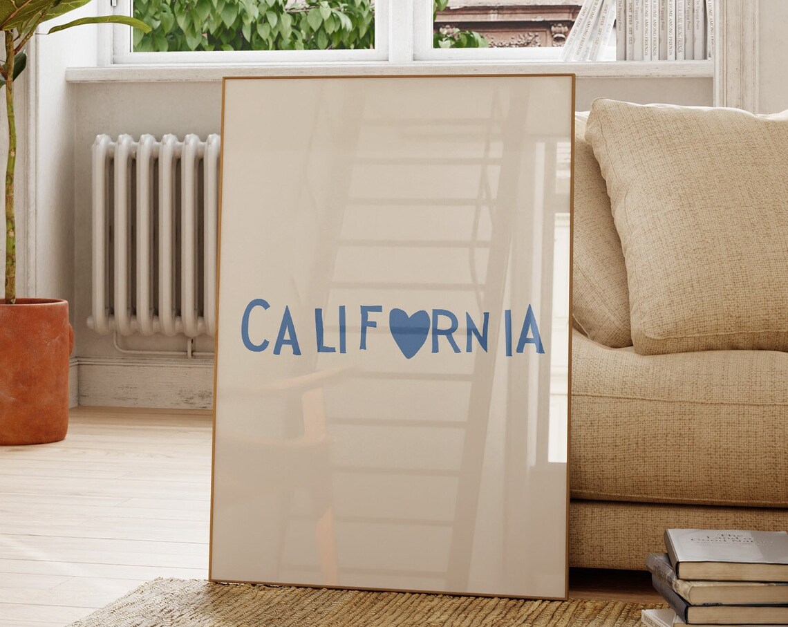 California Heart Lettering Blue Minimalist State Typography Poster - Image 3