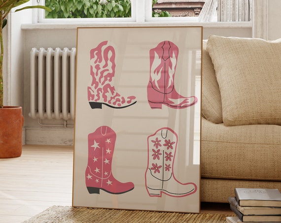 Cowboy Boots Print Western Art Print Minimalist Western Poster Pink Western Wall Art Wild West Print Retro Art 1 Print