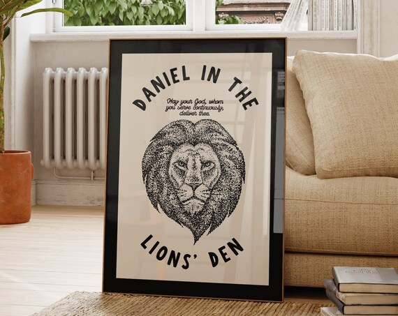 Daniel In The Lions' Den Stippled Lion Bible Verse Art Poster