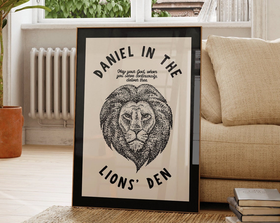 Daniel In The Lions' Den Stippled Lion Bible Verse Art Poster