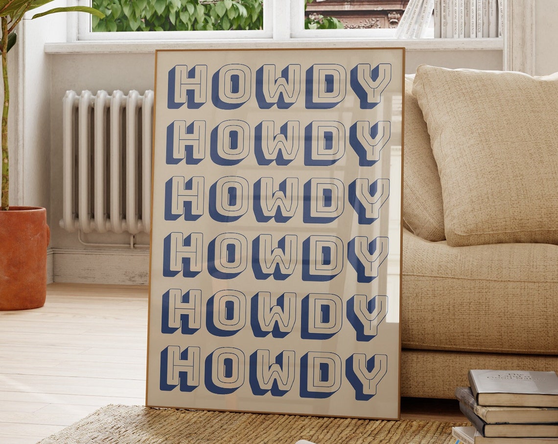Howdy Typography Poster Blue Retro Lettering Western Wall Decor - Image 3