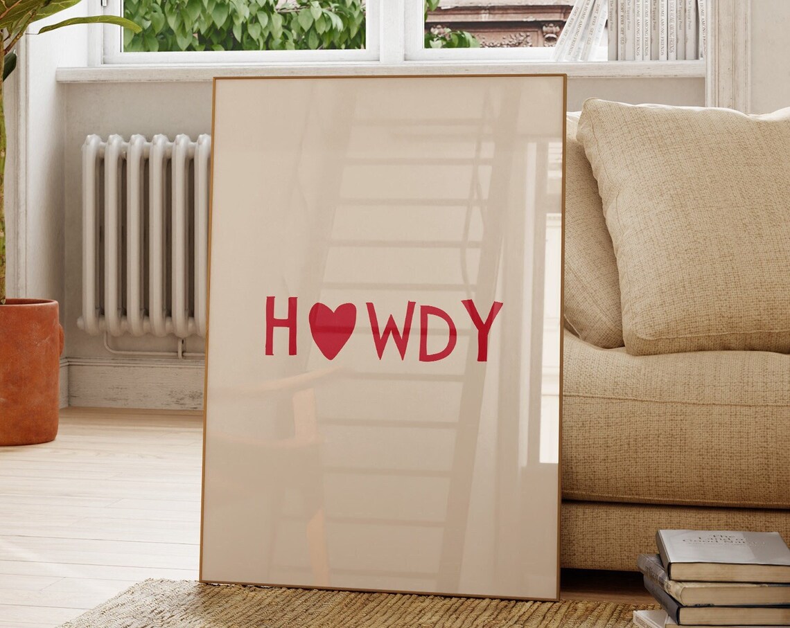Howdy Red Heart Hand Lettered Western Southern Farmhouse Wall Art - Image 4