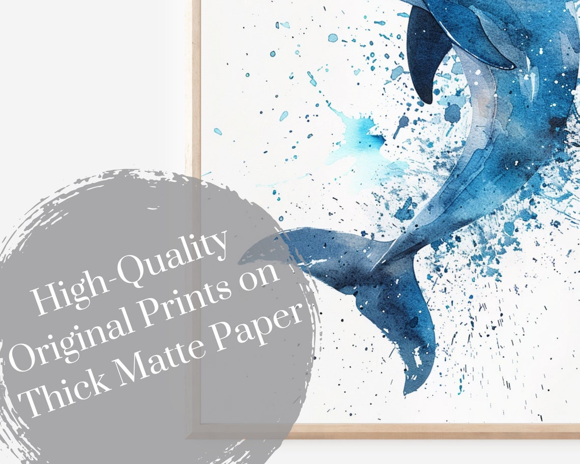 Blue Dolphin Watercolor Splash Art Ocean Sea Animal Wall Poster Print - Image 4