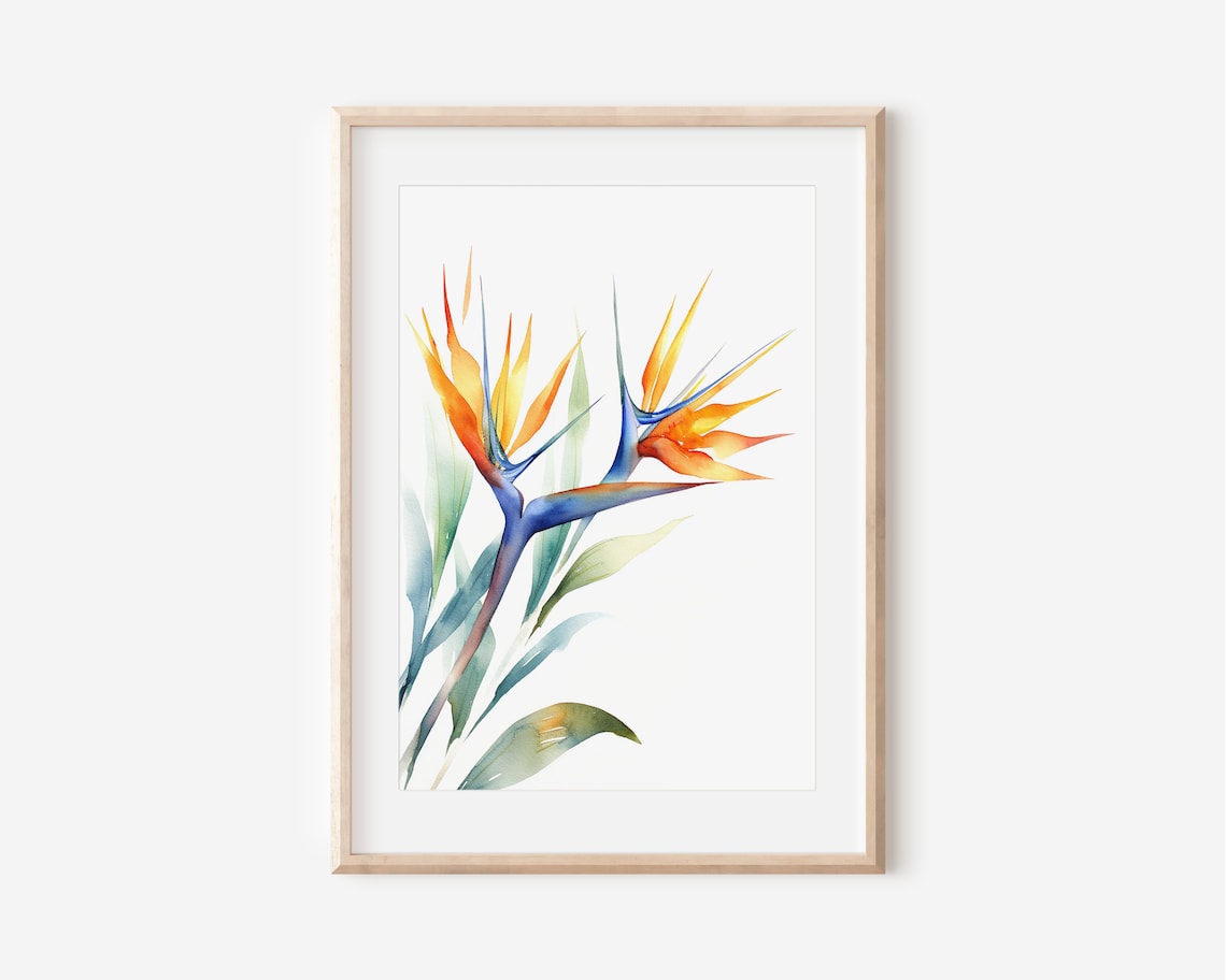 Watercolor Bird of Paradise Art Print, Tropical Decor