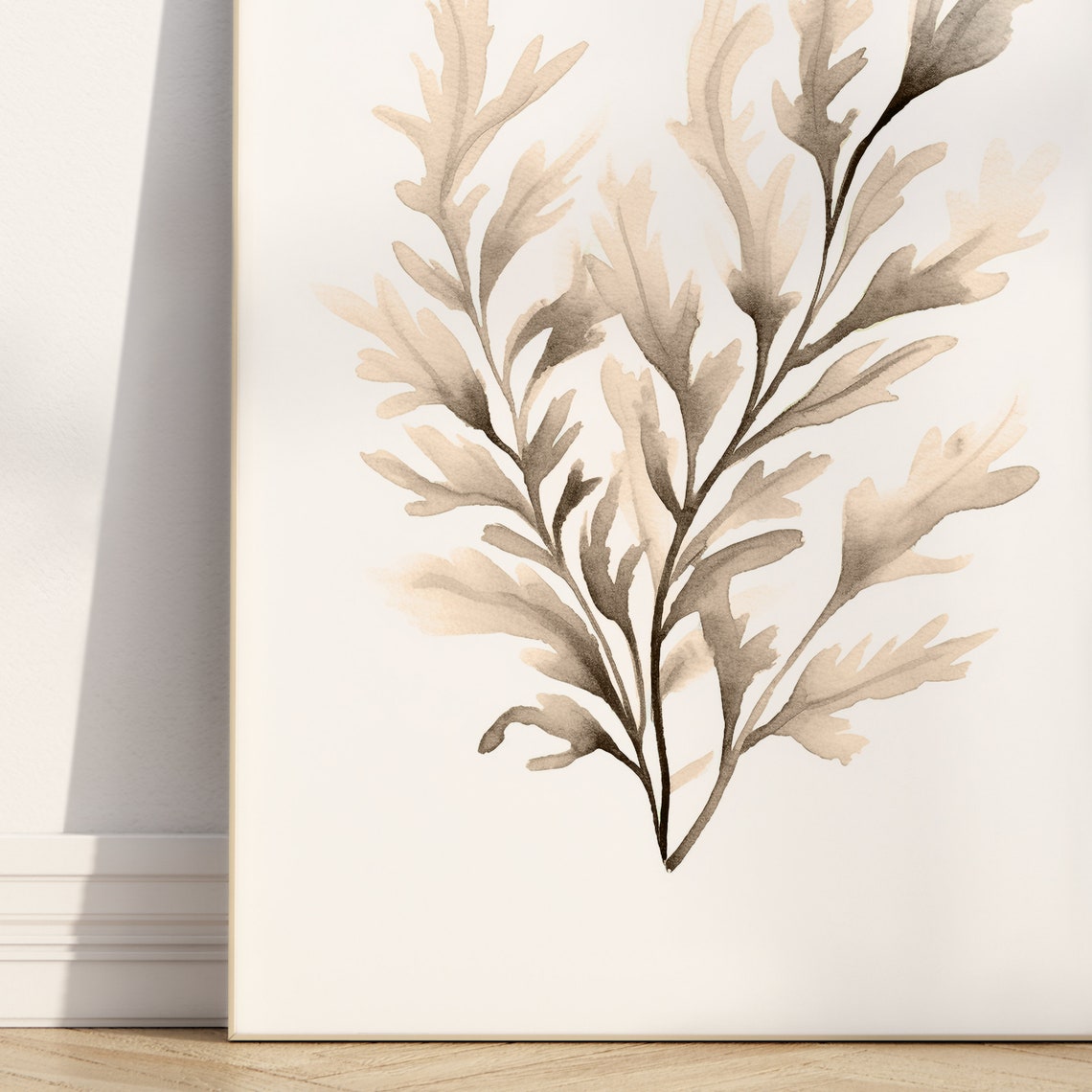 Watercolor Sea Moss Print Beige Algea Art Minimalist Wall Decor Nautical Art Ocean Painting Sea Fern Beach House Art Ecru Seaweed Art - Image 3