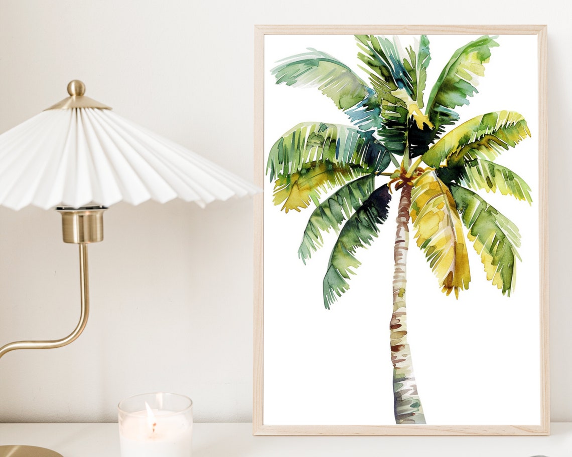 Coconut Palm Tree Watercolor Minimalist Tropical Beach Wall Art Poster - Image 3