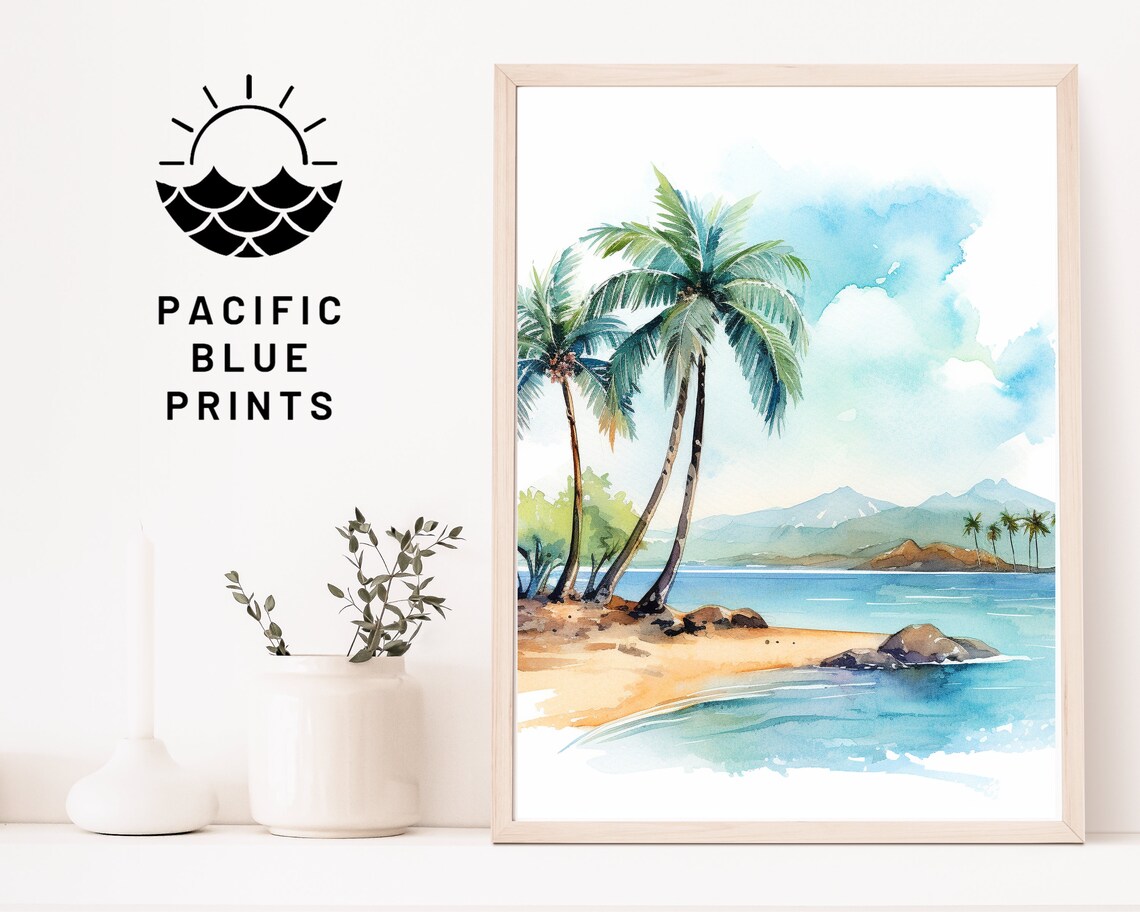 Watercolor Tropical Palm Tree Art Print, Coastal Escape - Image 4