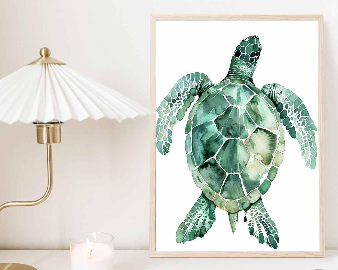 Watercolor Sea Turtle Art Print, Minimalist Coastal - Image 3