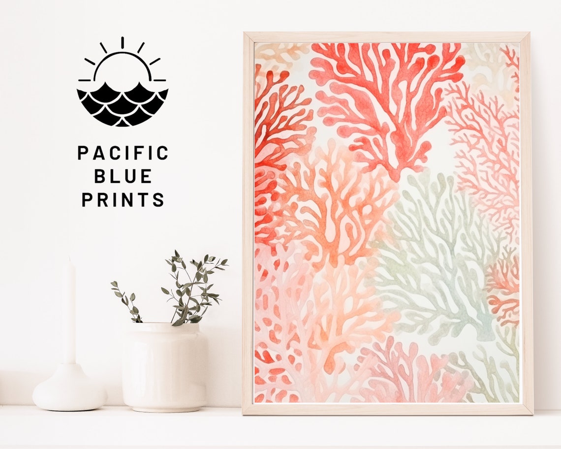 Coral Watercolor Branches Pattern Ocean Boho Coastal Wall Art Poster - Image 4