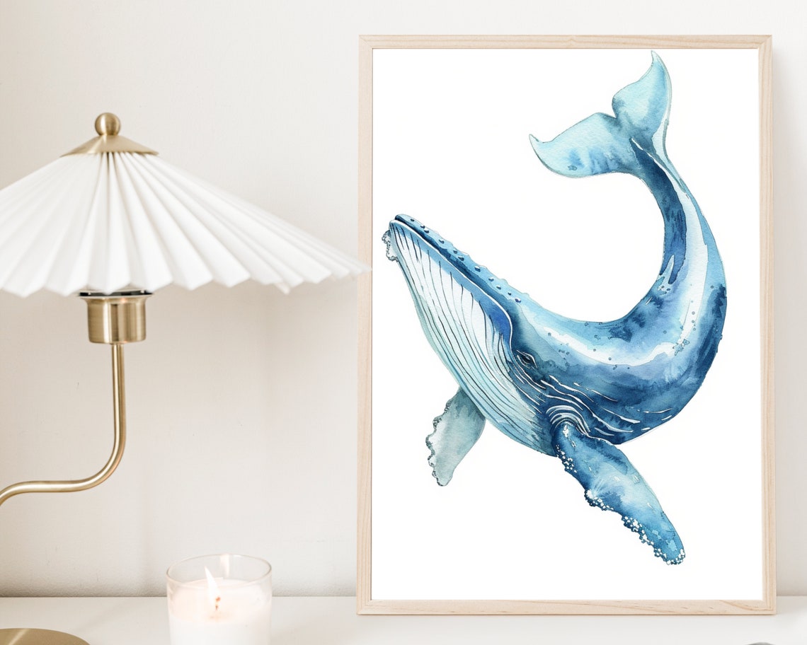 Humpback Whale Watercolor Blue Minimalist Ocean Animal Wall Poster - Image 3
