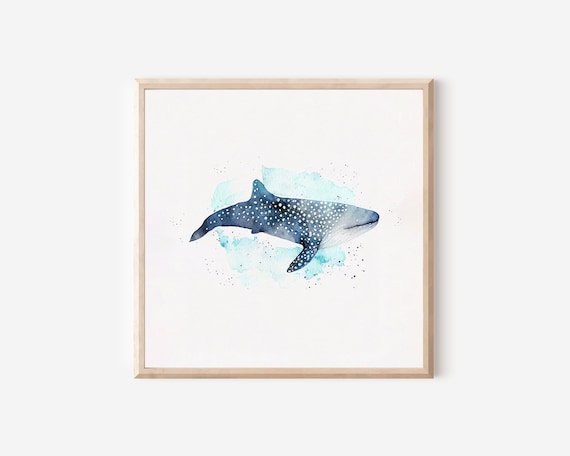 Whale Shark Watercolor Art Animal Artwork Minimalist Art Nursery Art Bathroom Artwork Watercolor Animal Coastal Artwork Shark Decor