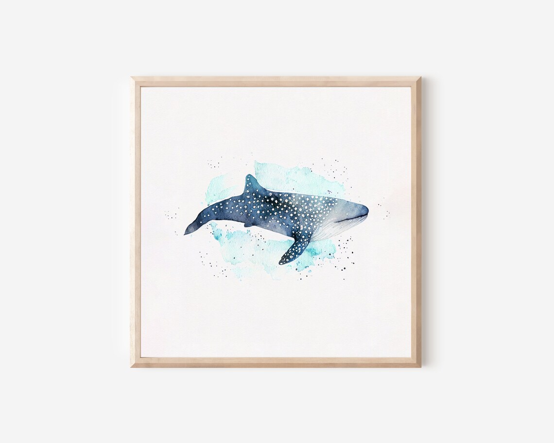 Whale Shark Watercolor Art Minimalist Blue Ocean Animal Wall Poster