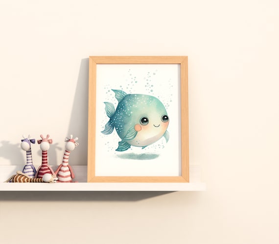 Watercolor Nursery Kawaii Fish Cute Nursery Animal Art Baby Animal Nursery Painting Art For Babies Gifts For Newborns