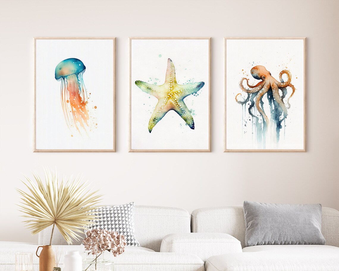 Octopus Watercolor Art Print, Minimalist Coastal Decor - Image 2