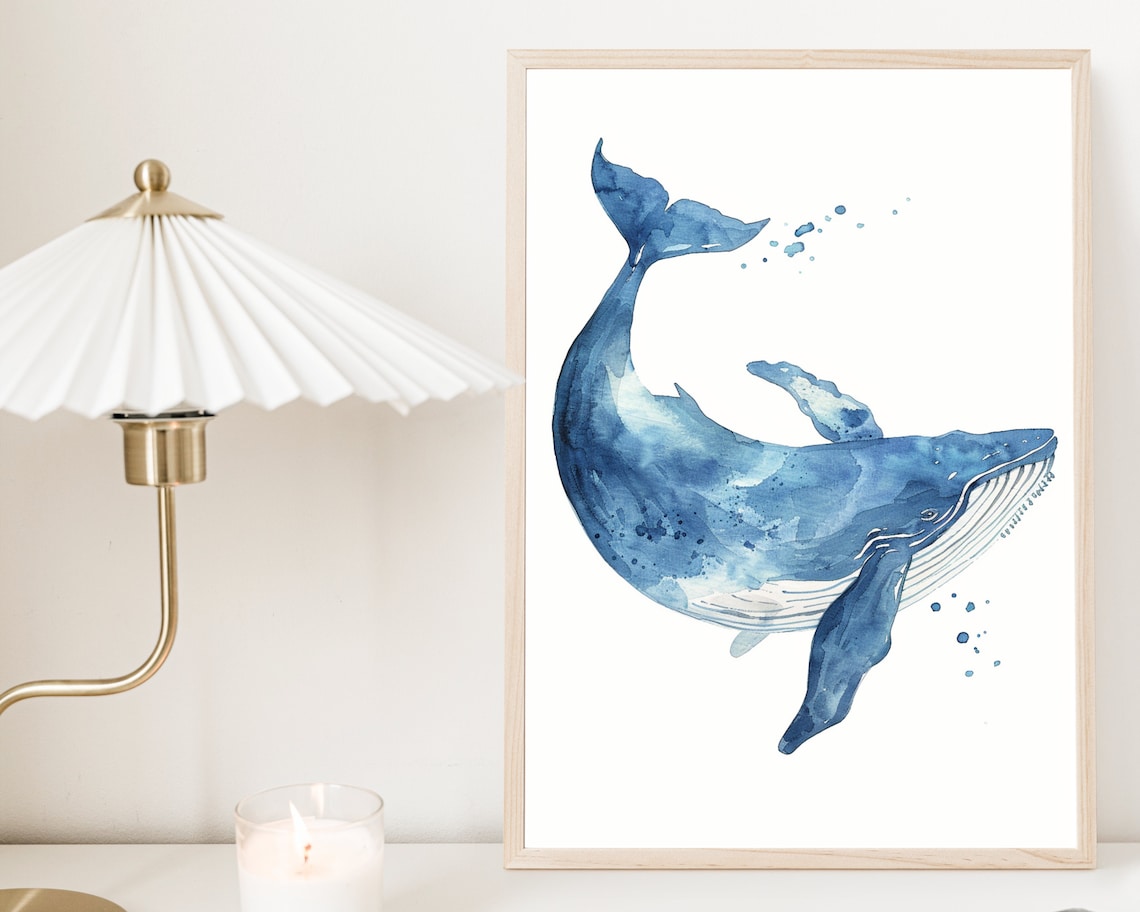Humpback Whale Minimalist Watercolor Art Print - Image 3