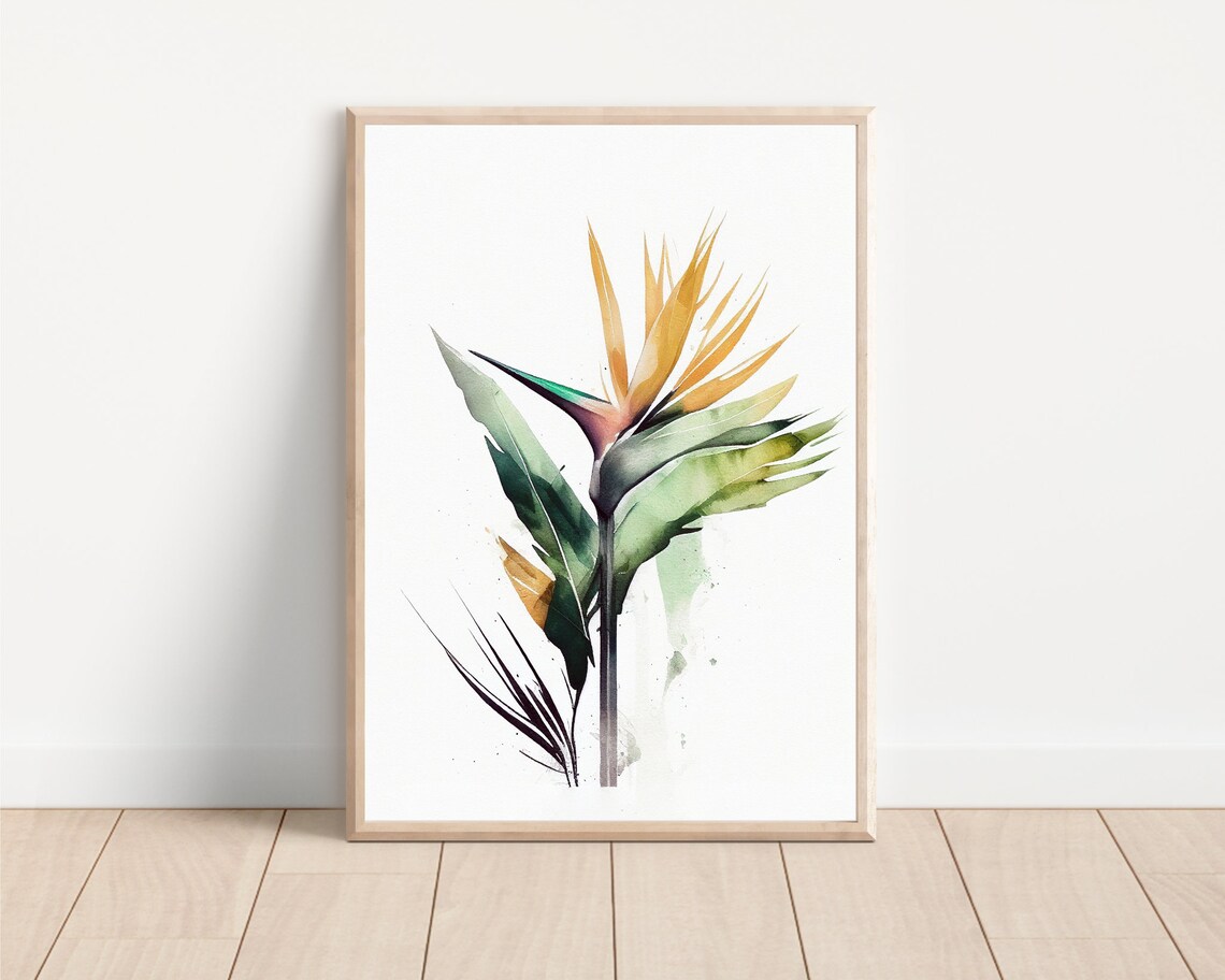 Bird Of Paradise Watercolor Art Print, Boho Minimalist