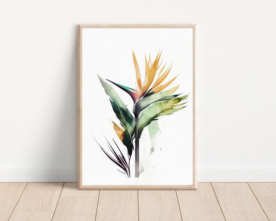 Bird Of Paradise Watercolor Art Print, Boho Minimalist