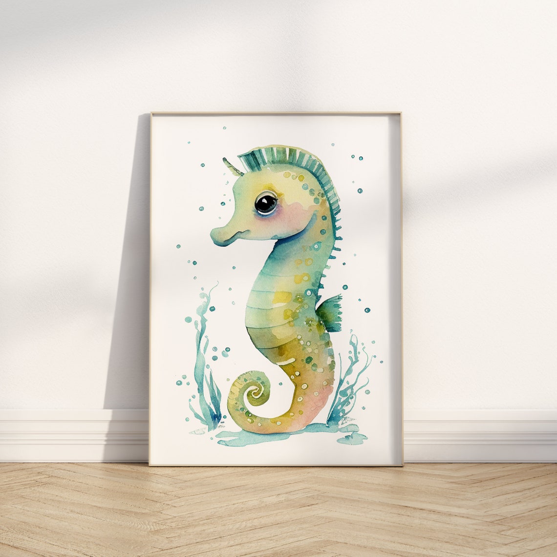 Watercolor Nursery Kawaii Seahorse Cute Nursery Animal Art Baby Animal Nursery Painting Art For Babies Gifts For Newborns - Image 2