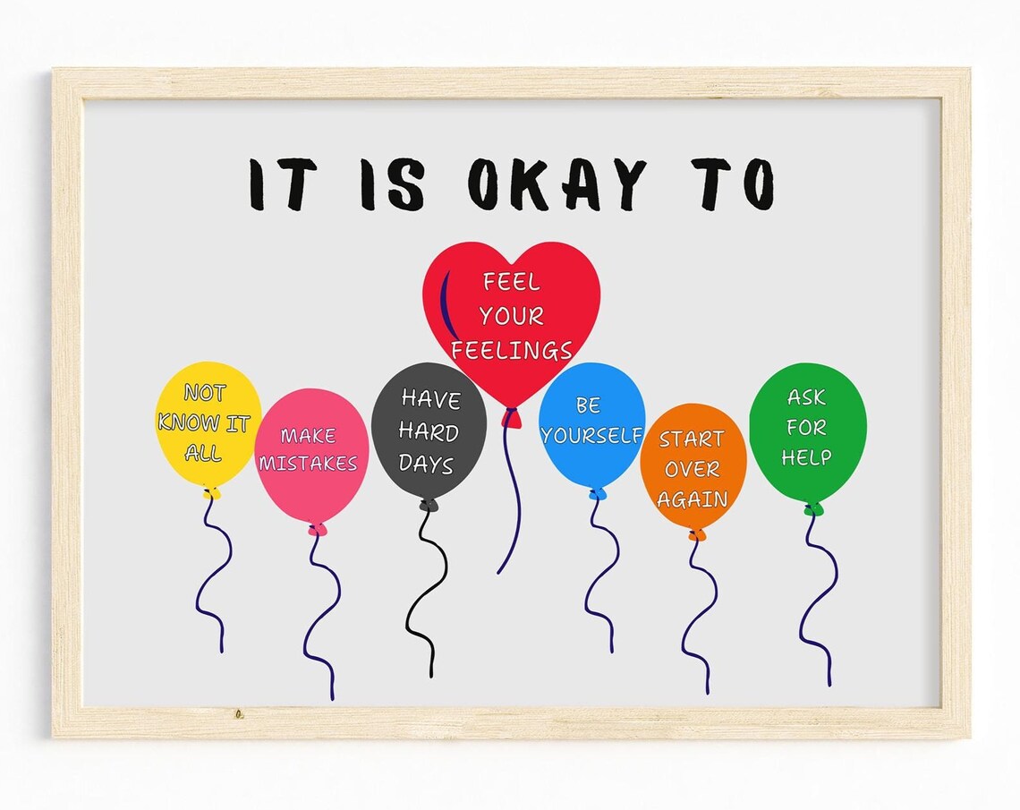 It Is Okay To Feel Your Feelings Poster Kids Balloon Affirmations Classroom Art