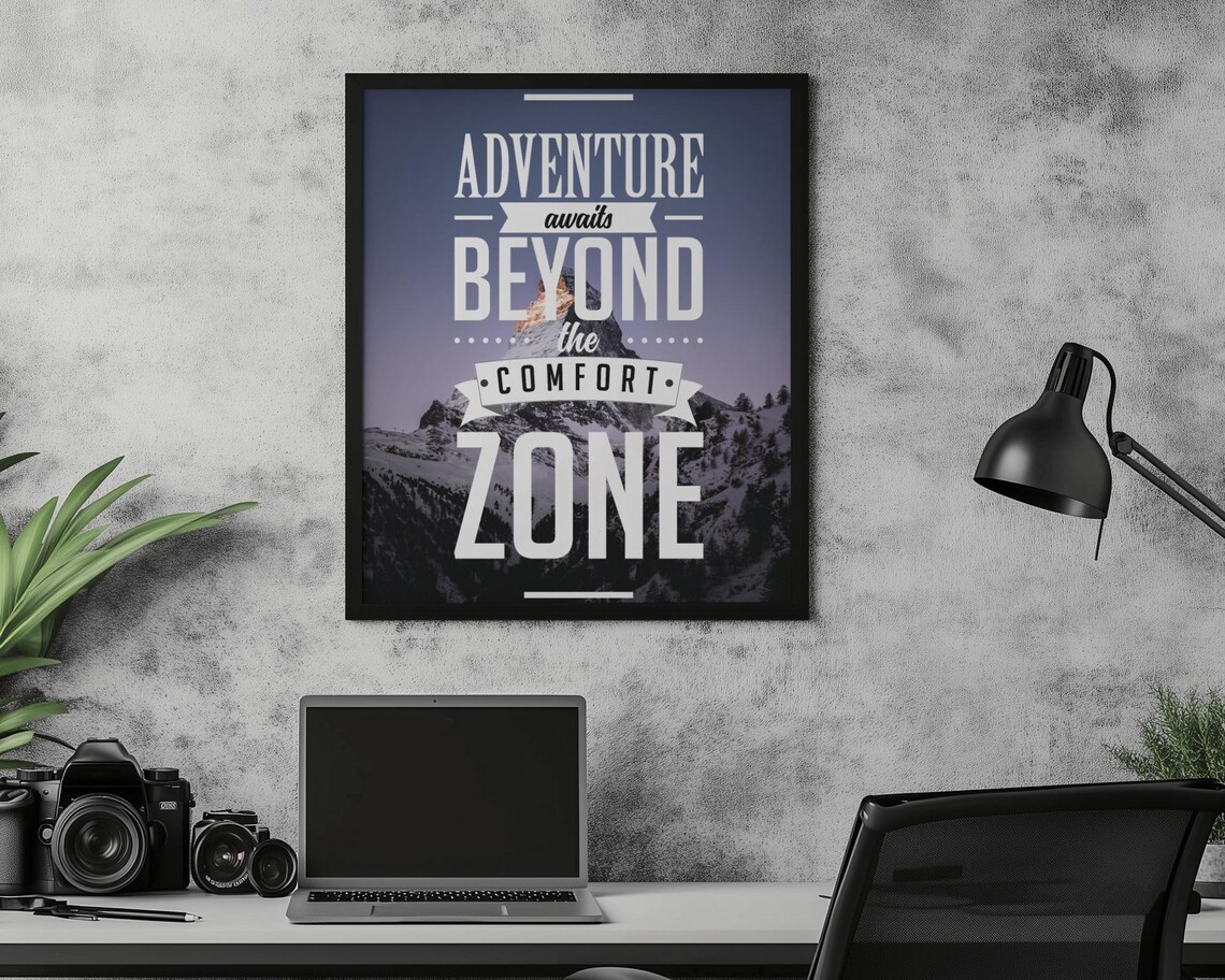 Adventure Awaits Mountain Quote, Motivational Decor