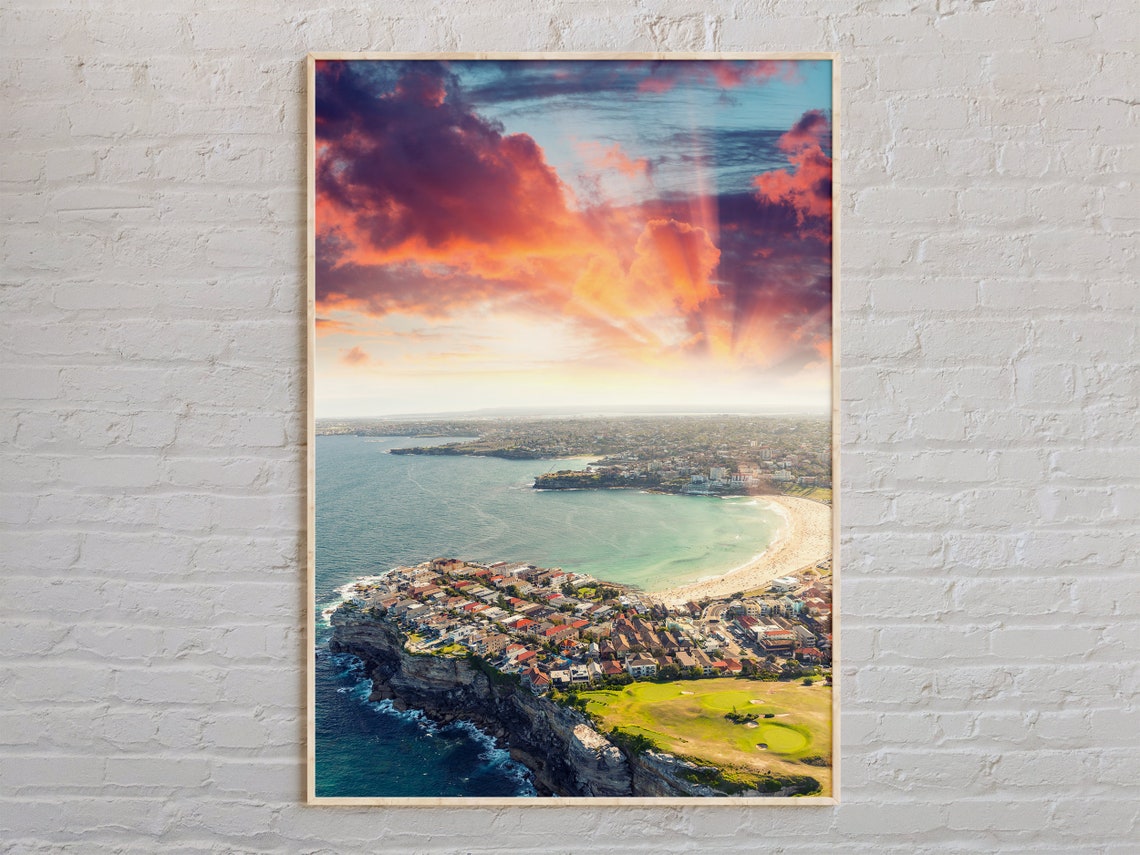 Bondi Beach Sydney Aerial at Sunset with Dramatic Sky Poster