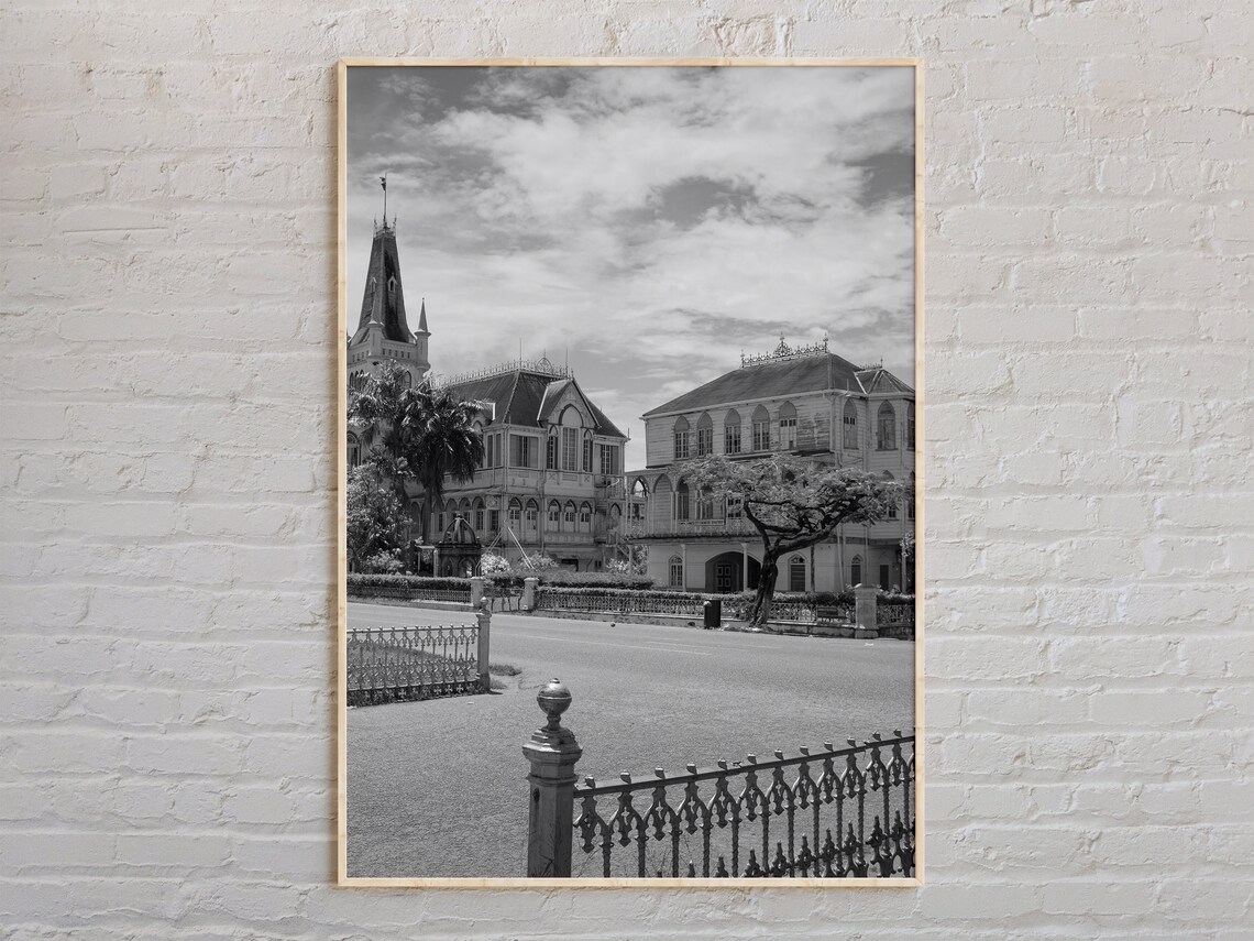Colonial Architecture Black and White Tropical Street Historic Poster