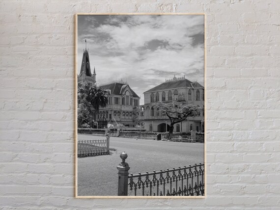 Colonial Architecture Black and White Tropical Street Historic Poster
