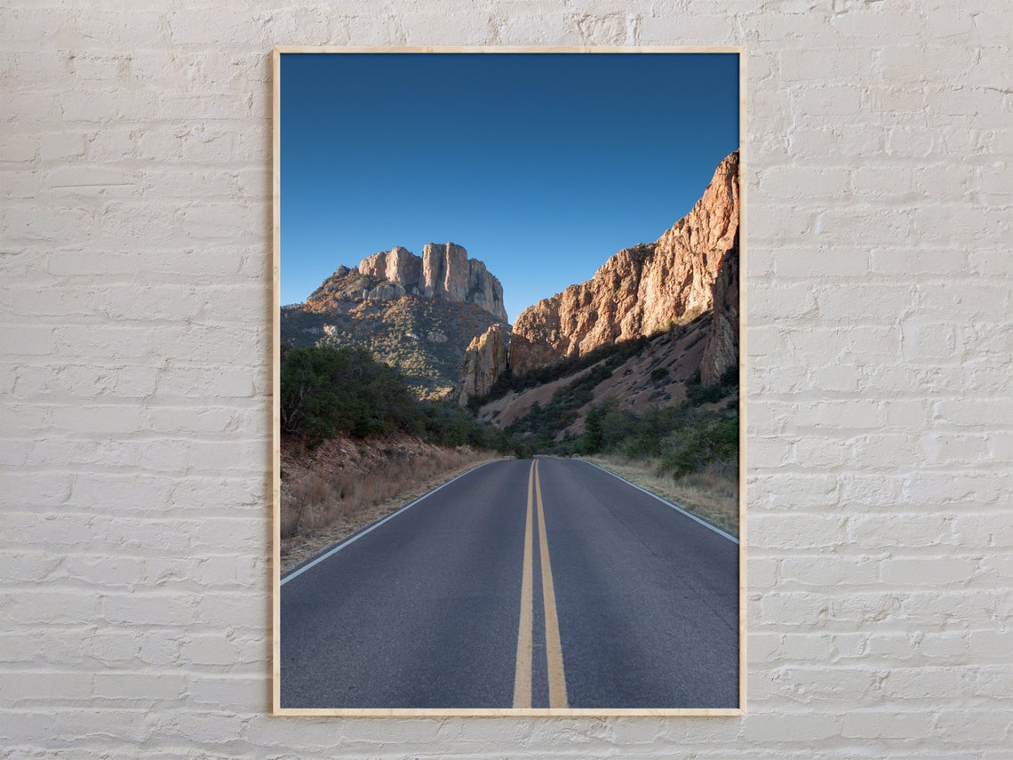 Texas Desert Highway Mountain Cliffs Scenic Road Trip Poster