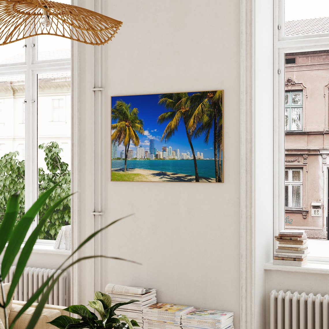 Miami Florida Skyline Palm Trees Biscayne Bay Waterfront View Poster - Image 3